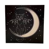 Witches Black Cat Bat Wings Sitting On Crescent Moon Hissing Greetings Card 6”x6”