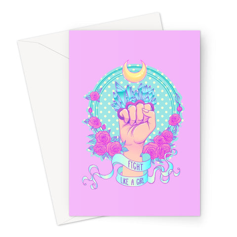 Fight Like A Girl Polka Dot Blue Crystals Greeting Card