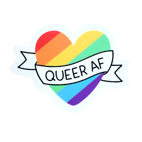 Queer AF LGBTQ Pride Rainbow Heart Matte Vinyl Sticker