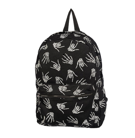 Banned Apparel Black Backpack With Glow In The Dark Skeleton Hand Devil Horns