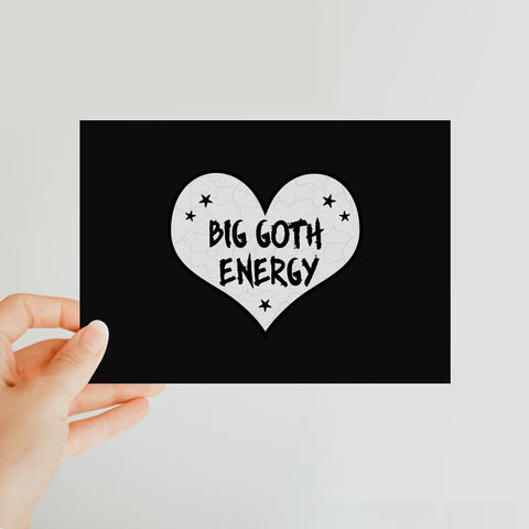 Big Goth Energy Grey and Black Heart Classic Postcard