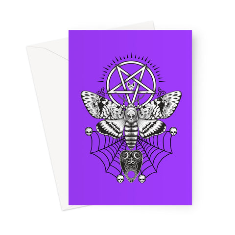 Deaths Head Hawk Moth Pentagram Purple Greeting Card