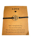 Pentagram Pendant Charm Thong Cord Goth Wish Bracelet