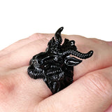 Baphomet Goat Head Black Death Satanic Pentagram Gothic Ring