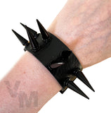 Double Long Studded Spiked Wristband Cuff Punk Goth Metal Vegan Leather