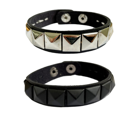 Pyramid Stud Chrome Matte Black Cuff Wristband Bracelet Studded