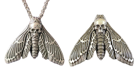 Deaths Head Hawk Moth Premium Large Pendant Silver Goth Necklace