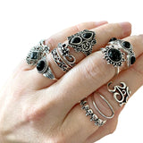 11 x Black Silver Gothic Large Gem Goth Ring Skull Bundle