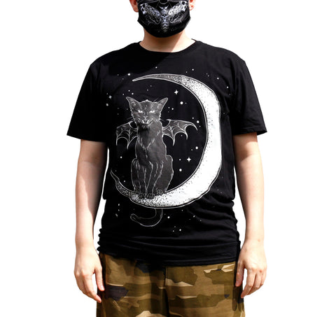 Black Witches Cat Sitting On Crescent Moon T-Shirt