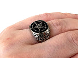 Baphomet Pentagram Satanic Cross Black Devil Sovereign Black Silver Ring