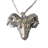 Satanic Ram Pentagram Chrome Horned Gothic Pendant Rope Chain Necklace