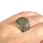 Baphomet Pentagram Satanic Cross Black Devil Sovereign Black Silver Ring