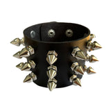Thick Triple Spike Studded Spiked Black Wrist Cuff Bracelet Vegan Leather 5cm