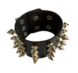 Thick Triple Spike Studded Spiked Black Wrist Cuff Bracelet Vegan Leather 5cm