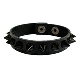 Black Studded 1 Row Conical Spike Wrist Leather Cuff Bracelet