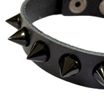 Black Studded 1 Row Conical Spike Wrist Leather Cuff Bracelet