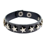 Star Studded Black Leather Gothic Punk Cuff Bracelet