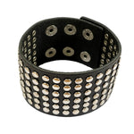 Flat Chrome Silver Stud Black Vegan Leather Rivet Studded Cuff Bracelet