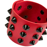 3 Row Black Conical Stud Spiked Rivets Vegan Leather Punk Cuff Bracelet 5cm