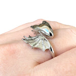 Dragons Head Tail and Wing Adjustable Ring Silver or Matte Black