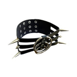 Black Multi Spike Choker Triple O Ring Studded Spiked Emo Rivet Collar