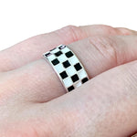 Checkerboard Black and White Checked Adjustable Emo Skater Ring Multi Size