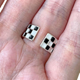Checkerboard Black and White Checked Adjustable Emo Skater Ring Multi Size