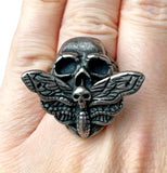 Deaths Head Hawk Moth Skull Premium Detailed Heavyweight Goth Ring