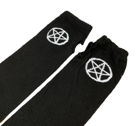 Pentagram Gothic Cross Black Goth Armwarmers Fingerless Gloves Emo