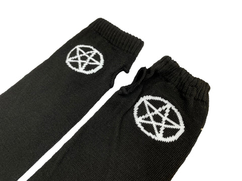 Pentagram Gothic Cross Black Goth Armwarmers Fingerless Gloves Emo