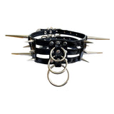 Luxury Black Layered Choker Chrome Spike Reinforced Triple O Ring Studded Vegan