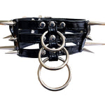 Luxury Black Layered Choker Chrome Spike Reinforced Triple O Ring Studded Vegan
