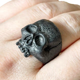 Skull Distressed Gun Metal Grey Goth Skeleton Ring Gothic