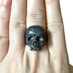 Skull Distressed Gun Metal Grey Goth Skeleton Ring Gothic