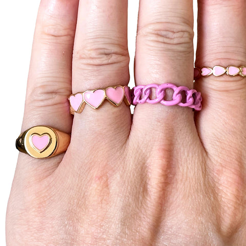 5 x Pink & Gold Heart Themed Ring Bundle Y2K Kawaii Kidcore