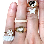 6 x White & Gold Ying and Yang Flower Hearts Butterflies