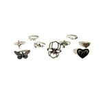 9 x Spider Heart Dice Moth Mushroom Silver Goth Emo Ring Set Bundle