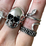 5 x Gothic Ace of Spades Skull Snake Silver Chrome Emo Ring Bundle Set