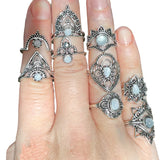 9 x White Opal Gem Silver Royal Crown Multi Ring Set Bundle Collection