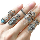 11 x Aquamarine White Blue Gem Lotus Crown Multi Ring Set Bundle Collection Turquoise