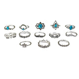 13 x Aquamarine Blue Topaz Gem Lotus Elephant BOHO Multi Ring Set Bundle Collection Turquoise
