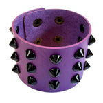 3 Row Black Conical Stud Spiked Rivets Vegan Leather Punk Cuff Bracelet 5cm