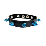 Black Metallic Blue Studded Spike Wrist Cuff Wristband Bracelet Emo Goth RAWR