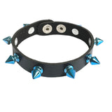 Black Metallic Blue Studded Spike Wrist Cuff Wristband Bracelet Emo Goth RAWR