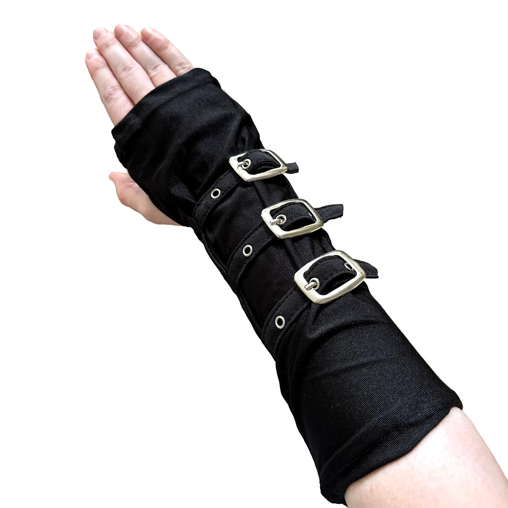 Black Buckle Arm Warmer Fingerless Gloves Sleeve Buckled Gothic