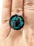 Black Cat Pentagram Glass Domed Witches Goth Ring Gothic Pagan Cats