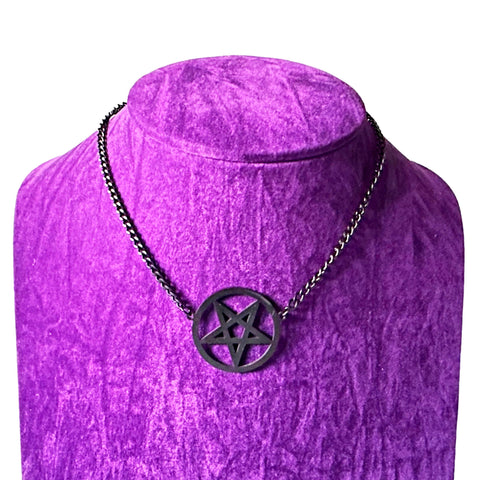 Black Gloss Metal Pentagram Pendant Chain Necklace Wiccan Satan Emo Gothic