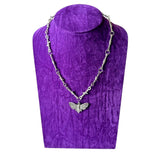 Barbwire Deaths Head Moth Pendant Chain Necklace Silver Barbed Death Goth