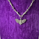 Barbwire Deaths Head Moth Pendant Chain Necklace Silver Barbed Death Goth