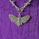 Barbwire Deaths Head Moth Pendant Chain Necklace Silver Barbed Death Goth